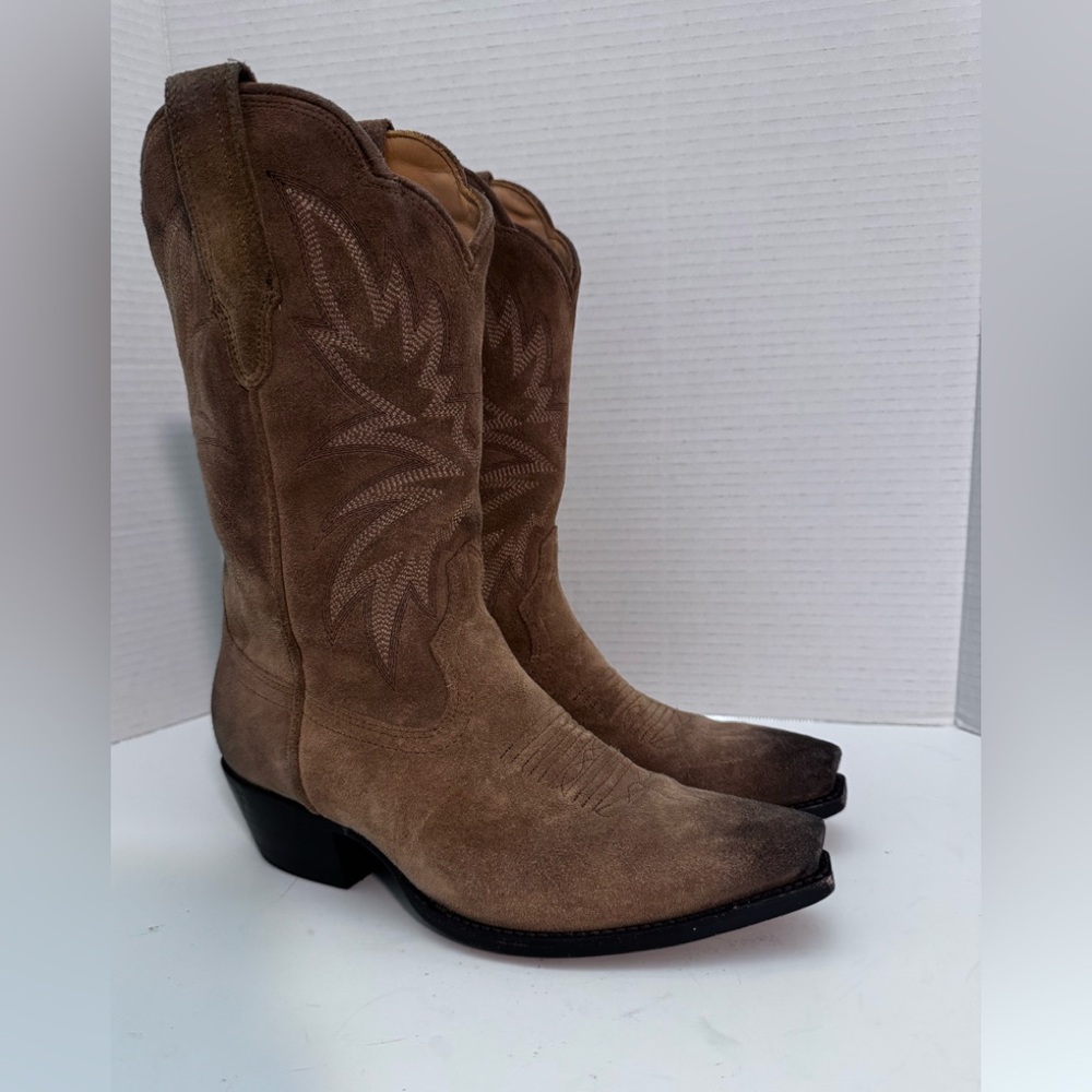 Tecovas The Sadie Toasted Almond Suede Western Boots 7 - Picture 2 of 6
